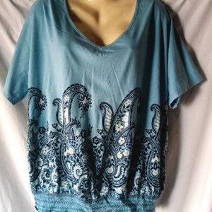 Womens Blue Handkerchief Print Top 0X NWT